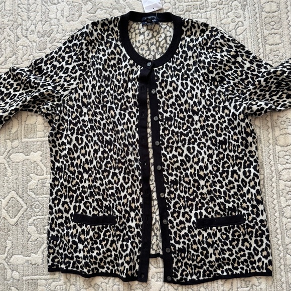 LANDS’ END Supima Cotton Animal Print Button Down Cardigan Sweater Plus Size 1X - Picture 3 of 10